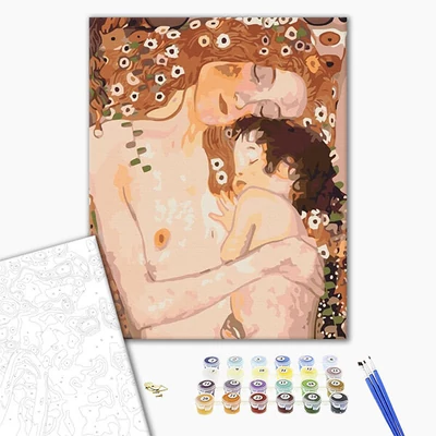 Számozott kifestő készlet, feszített vásznon, 40x50 cm - Gustav Klimt: Anya és gyermeke