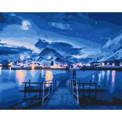 Számozott kifestő készlet, feszített vásznon, 40x50 cm - Az Aurora Borealis tükröződései