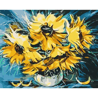 Számozott kifestő készlet, feszített vásznon, 40x50 cm - Oleg Loburak: Napraforgók