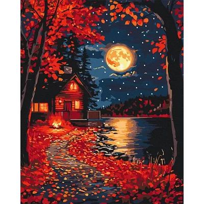 Számozott kifestő készlet, feszített vásznon, 40x50 cm - Vörös levelek