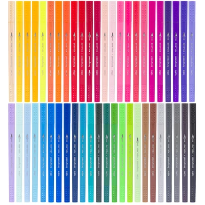 Bruynzeel Fineliner Brush pen kétvégű filctoll készlet - 48 db, fémdobozos
