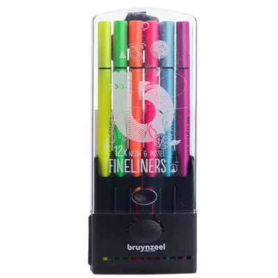 Bruynzeel Fineliner tűfilc készlet műanyag tartóban - 12 db, neon és pasztell színek