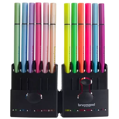 Bruynzeel Fineliner tűfilc készlet műanyag tartóban - 12 db, neon és pasztell színek