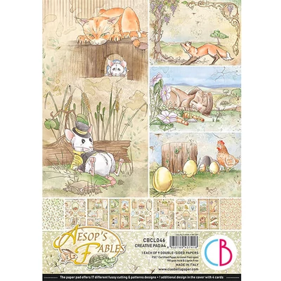 Ciao Bella scrapbook papírkészlet, A4, 9 ív - Ezópusz állatmeséi Creative Pad