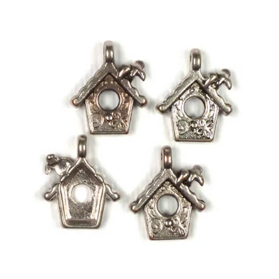 Charm fémdísz, 4 db - madárház