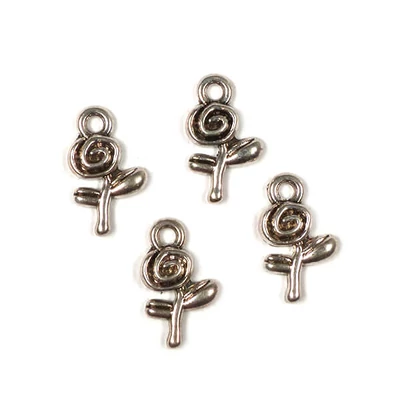 Charm fémdísz, 4 db - mini rózsa