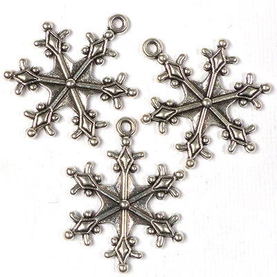 Charm fémdísz, 3 db - hópehely, 3D