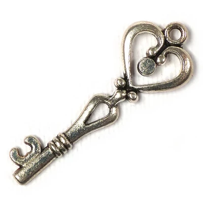 Charm fémdísz, 3 db - kulcs, szíves, 3D