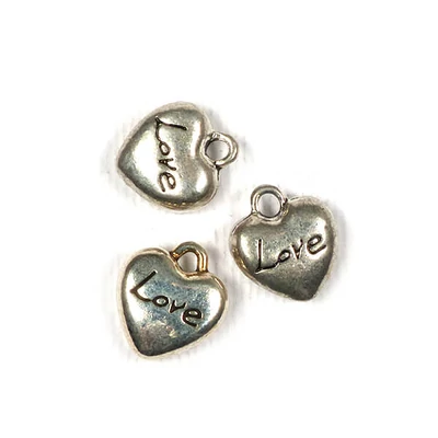 Charm fémdísz, 3 db - love szív, 3D