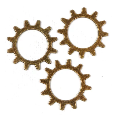 Charm fémdísz, 3 db - fogaskerék, 12 ágú, nagytengelyű, 3D, antik