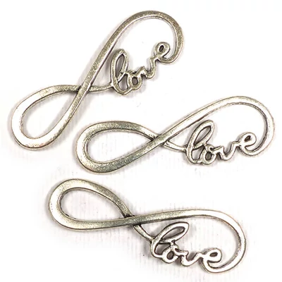 Charm fémdísz, 3 db - love, végtelen, íves