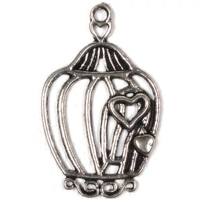Charm fémdísz, 3 db - szerelem kalitka