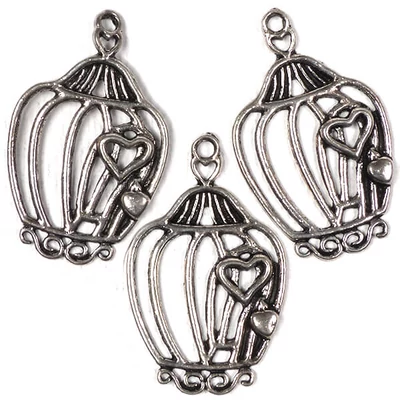Charm fémdísz, 3 db - szerelem kalitka