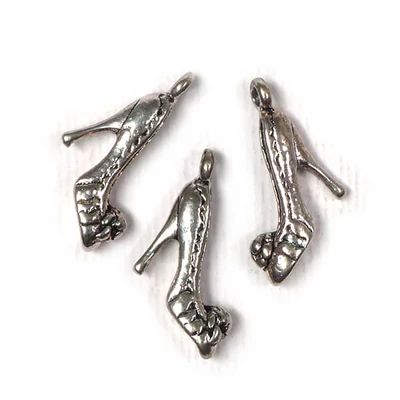Charm fémdísz, 3 db - rózsás magassarkú cipellő, 3D