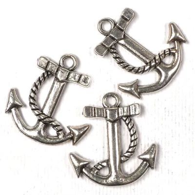 Charm fémdísz, 3 db - horgony, 3D