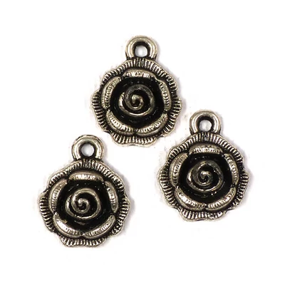 Charm fémdísz, 3 db - rózsafej