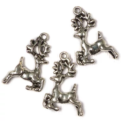 Charm fémdísz, 3 db - szökellő szarvas, 3D