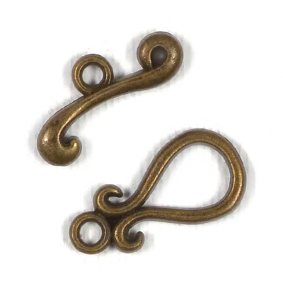 Charm fémdísz, 2 pár - T kapocs, íves, antik