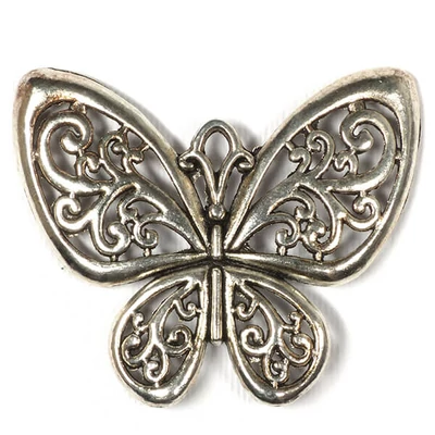 Charm fémdísz, 1 db - pillangó, 3D, indás, áttört