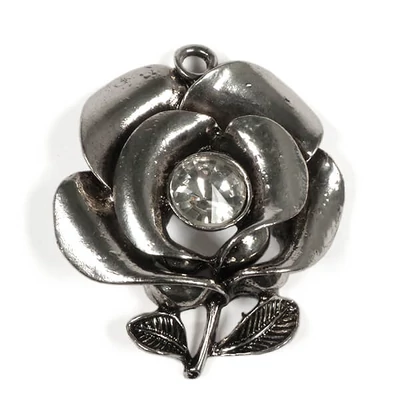 Charm fémdísz, 1 db - virág, köves