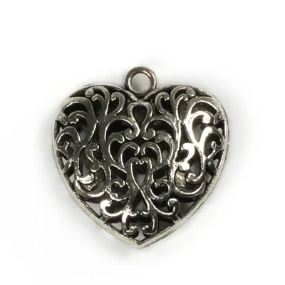 Charm fémdísz, 1 db - szív, 3D, áttört