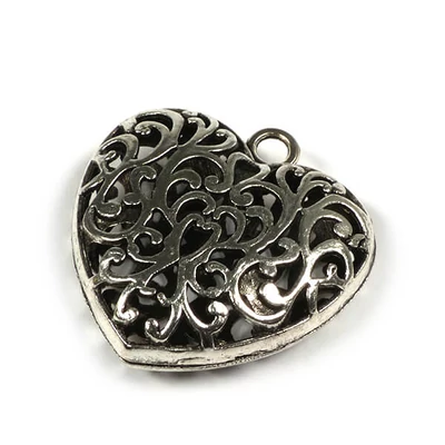 Charm fémdísz, 1 db - szív, 3D, áttört