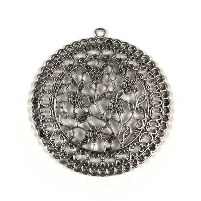 Charm fémdísz, 1 db - kerek, áttört, virágos, díszes