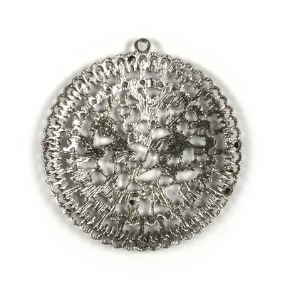 Charm fémdísz, 1 db - kerek, áttört, virágos, díszes