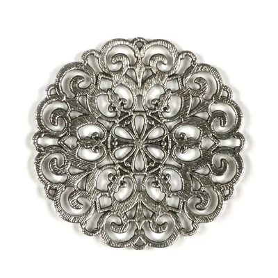 Charm fémdísz, 1 db - kerek, áttört, szíves
