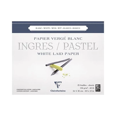Clairefontaine Ingres papír tömb, 130 g, 25 lap, fehér - 24x30 cm