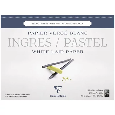 Clairefontaine Ingres papír tömb, 130 g, 25 lap, fehér - 30x40 cm