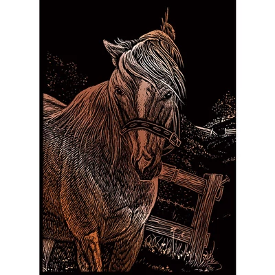 Karckép gravírozó készlet karctűvel, 12x18 cm - Ló, réz