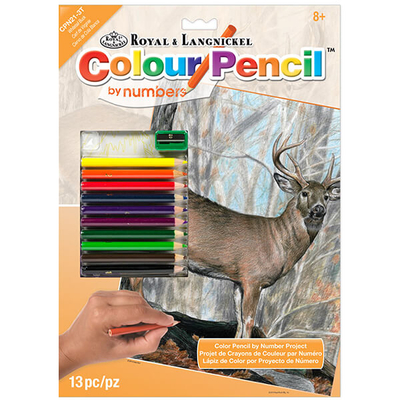 Számozott színező készlet, színesceruzák+hegyező, 22x30 cm - Fehérfarkú bak