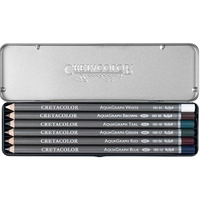 Cretacolor Aquagraph Colors Pocket Set vízzel elmosható grafitceruza készlet, 6 db-os, fémdobozos
