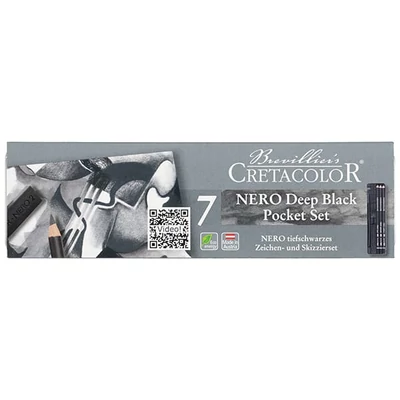 Cretacolor Nero Deep Black Pocket Set rajzkészlet, 7 db-os, fémdobozos