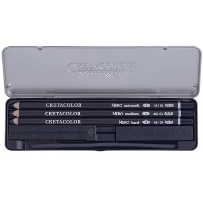 Cretacolor Nero Deep Black Pocket Set rajzkészlet, 7 db-os, fémdobozos
