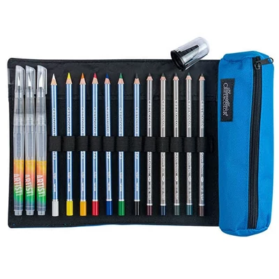 Cretacolor Pencil Wrap Set rajzkészlet feltekerhető vászon tartóban - Aqua, 17 db-os