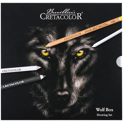 Cretacolor Wolf Box fekete-fehér rajzkészlet, 25 db-os, fémdobozos