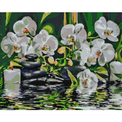 Gyémánt mozaik kirakó, feszített vásznon, 40x50 cm - Nyugalom az orchideák közelében