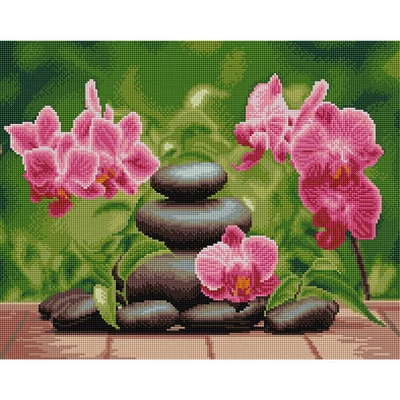 Gyémánt mozaik kirakó, feszített vásznon, 40x50 cm - Lila orchideák