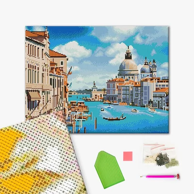Gyémánt mozaik kirakó, feszített vásznon, 40x50 cm - Velence csatornái (Santa Maria della Salute)