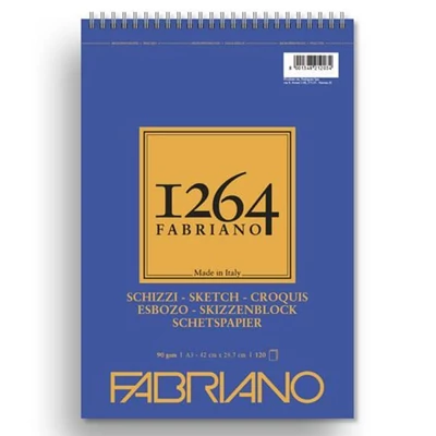 Fabriano 1264 rajz- és vázlattömb, 90 g - A3, felül spirálos