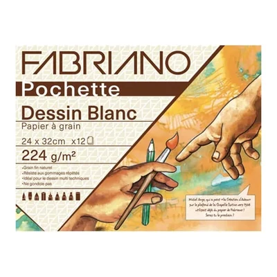 Fabriano Pochette  Dessin Blanc rajzpapír csomag,  224 g - 24x32 cm, 12 lap