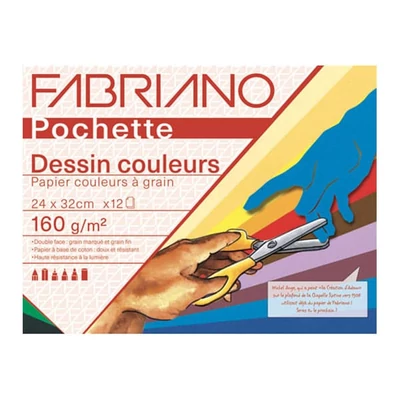 Fabriano Pochette Dessin Couleur színes rajzpapír csomag, 160 g - 24x32 cm, 12 lap