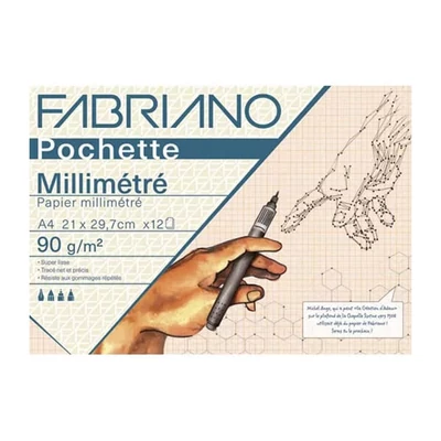 Fabriano Pochette milliméter papír csomag, 90 g, 12 lap, A4