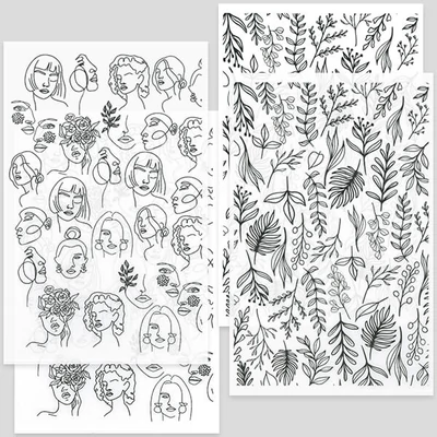 Transzfer papír süthető gyurmához, 9x14 cm, 2x2 db - arcok, fűfélék - fekete
