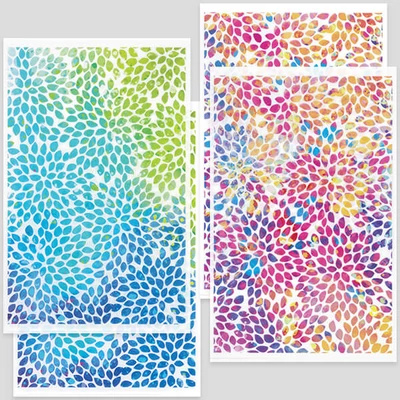 Transzfer papír süthető gyurmához, 9x14 cm, 2x2 db - virágszirmok - kék-zöld, multicolor
