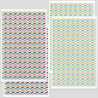 Transzfer papír süthető gyurmához, 9x14 cm, 2x2 db - chevron cikk- cakk - pink-fekete, türkiz