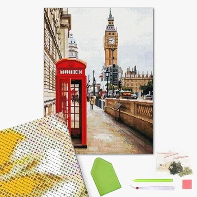 Gyémánt mozaik kirakó, feszített vásznon, 40x50 cm - London szimbólumai