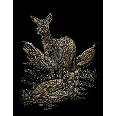 Karckép gravírozó készlet karctűvel, 20x25 cm - Őzek, arany